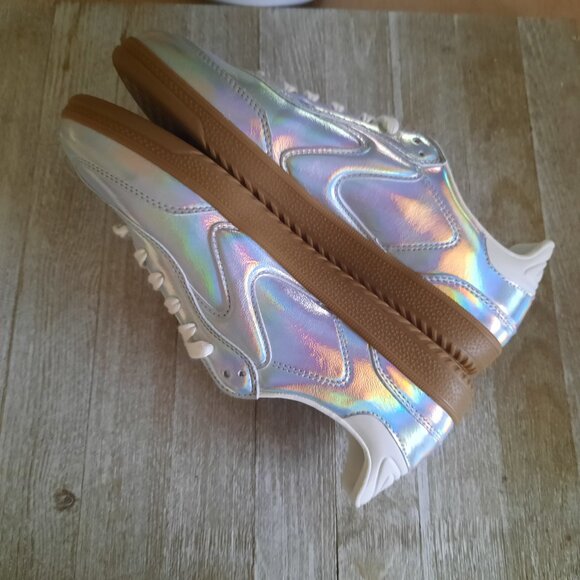 SKECHERS Hotshot Metallic Silver Iridescence Lace-Up Sneakers NWT! - Size 9.5 - Picture 4 of 16